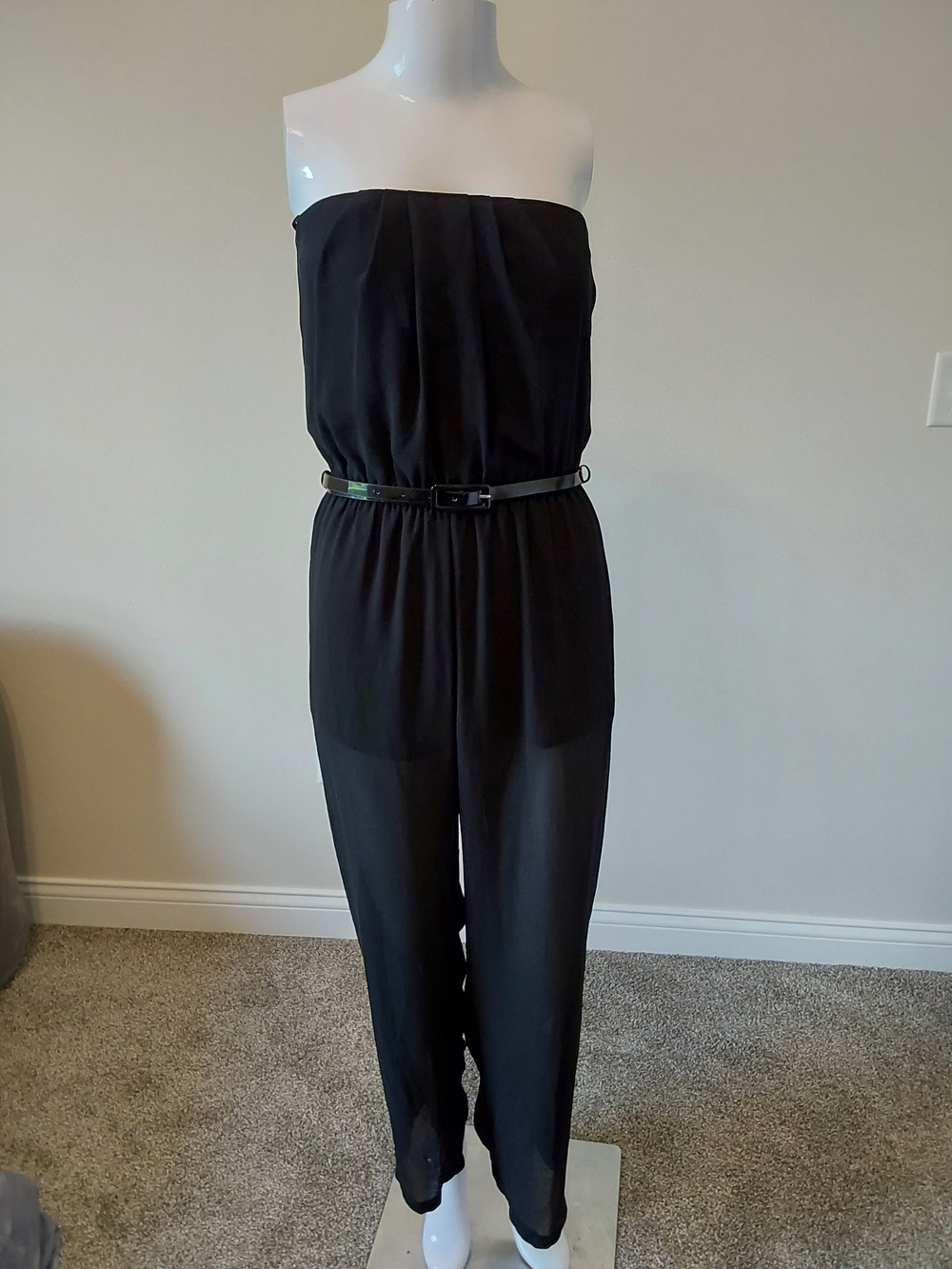 Strapless Black Jumpsuit with Belt